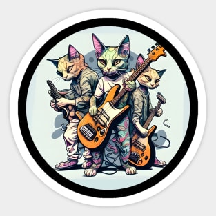 Funny Happy Rock Cat Playing Guitar Guitarist - Love Cats Sticker